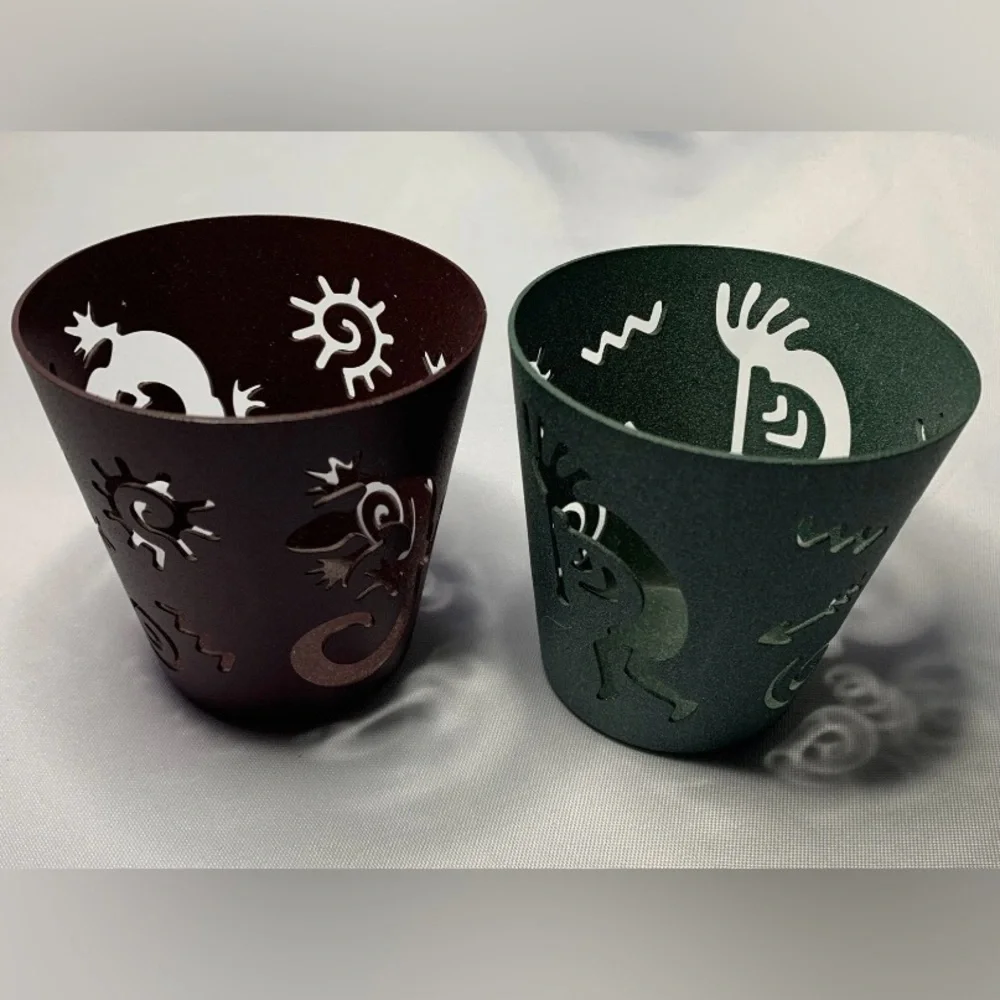 PartyLite Decorative Metal Candle Holders Green and Maroon (2) Kokopelli Gecko - Picture 7 of 7